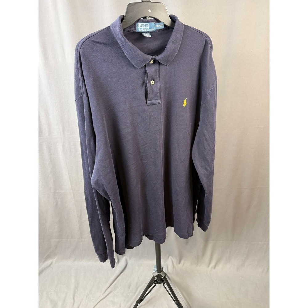 Polo Ralph Lauren Polo Shirt Mens XXL Navy Blue Long Sleeve Cotton Pique Pony